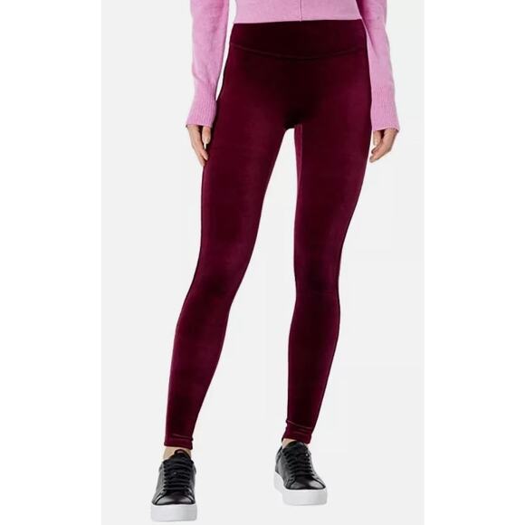SPANX Velvet Leggings Slimming Tummy Control Velour Merlot Wine Sz M - Picture 3 of 12